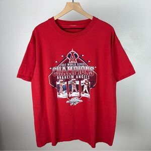 Vintage 2002 MLB Angels World Series Champions Nike Y2K Red T Shirt Size 2XL